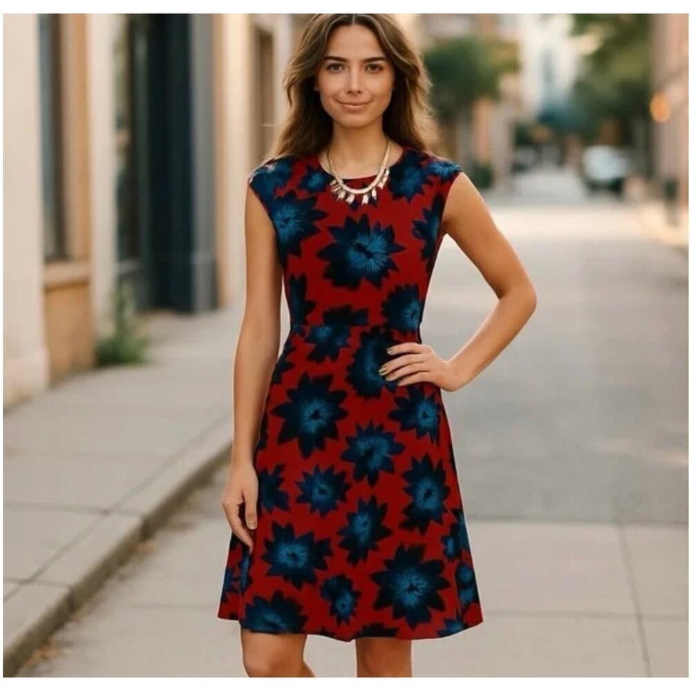 J. Crew Firework Floral Fit & Flare Party Dress with Red Blue Flowers